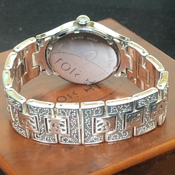 LOIS HILL Sterling Silver Large Round White Face Alternating Links Swiss Watch - Picture 6 of 17